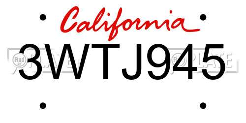 3WTJ945 California License Plate