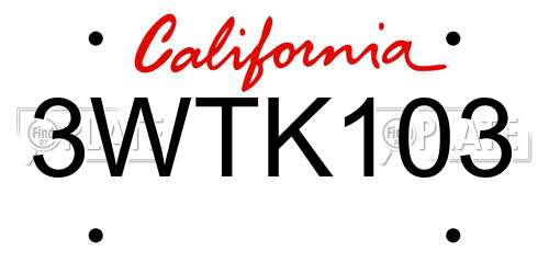 3WTK103 California License Plate