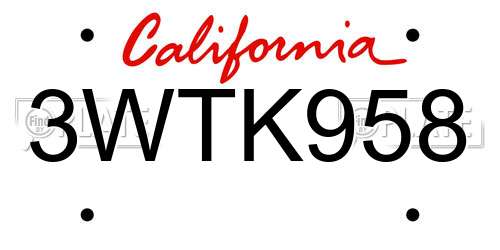 3WTK958 California License Plate