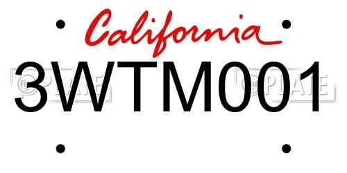 3WTM001 California License Plate