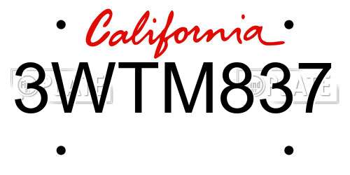 3WTM837 California License Plate