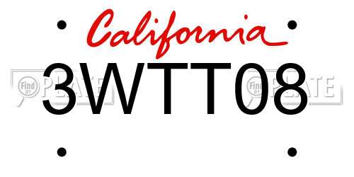 3WTT08 California License Plate