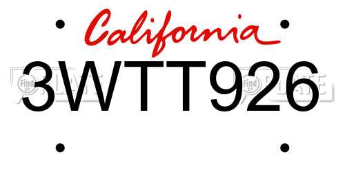 3WTT926 California License Plate
