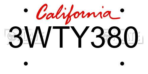3WTY380 California License Plate