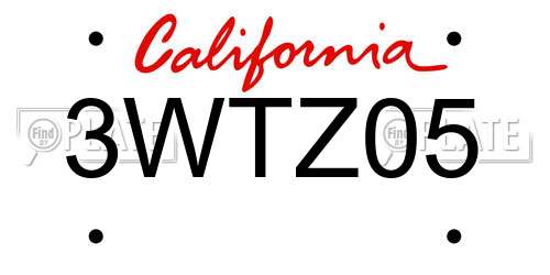3WTZ05 California License Plate
