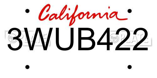 3WUB422 California License Plate