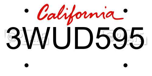 3WUD595 California License Plate