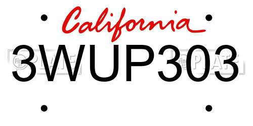 3WUP303 California License Plate