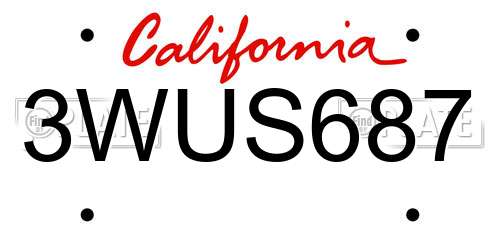 3WUS687 California License Plate