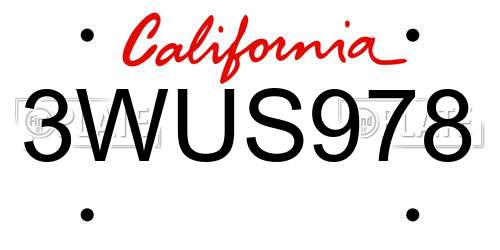 3WUS978 California License Plate