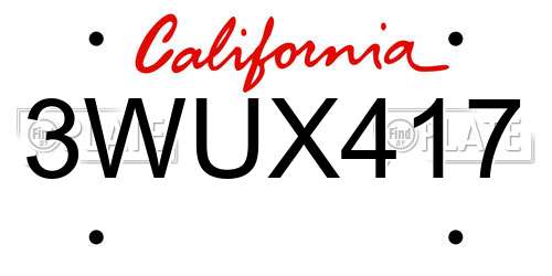 3WUX417 California License Plate