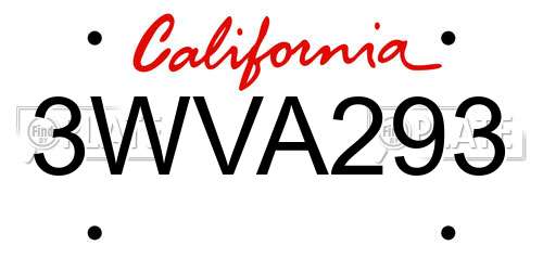 3WVA293 California License Plate