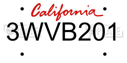 3WVB201 California License Plate