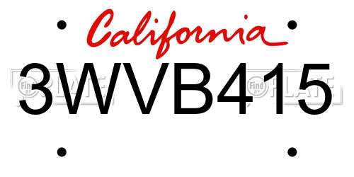 3WVB415 California License Plate