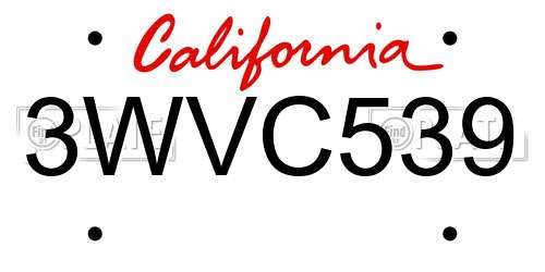 3WVC539 California License Plate