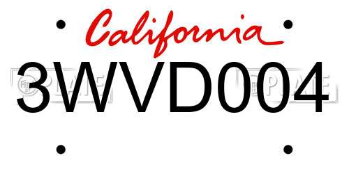 3WVD004 California License Plate
