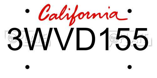 3WVD155 California License Plate