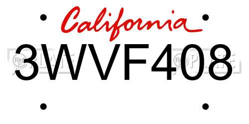 3WVF408 California License Plate