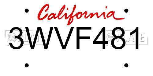 3WVF481 California License Plate