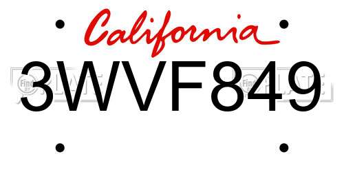 3WVF849 California License Plate