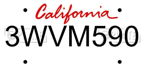 3WVM590 California License Plate