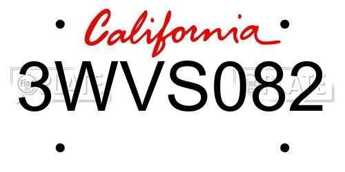 3WVS082 California License Plate
