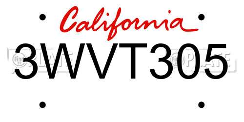 3WVT305 California License Plate