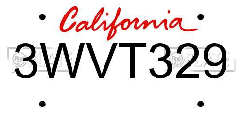 3WVT329 California License Plate