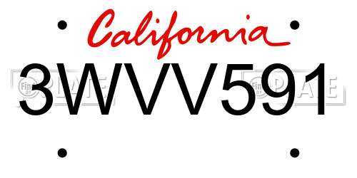 3WVV591 California License Plate