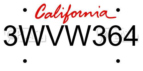 3WVW364 California License Plate