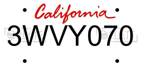 3WVY070 California License Plate