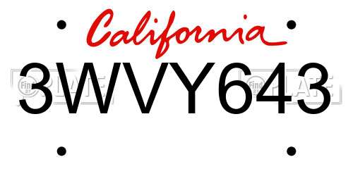 3WVY643 California License Plate