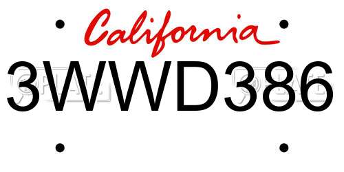 3WWD386 California License Plate