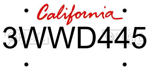 3WWD445 California License Plate