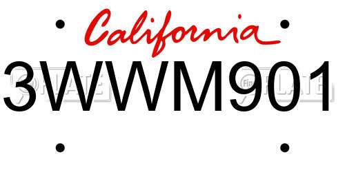 3WWM901 California License Plate