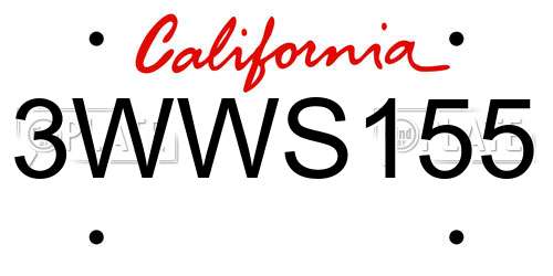 3WWS155 California License Plate