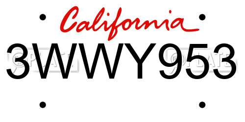 3WWY953 California License Plate