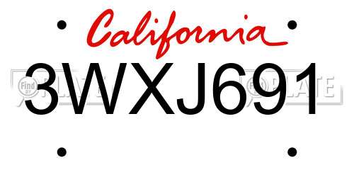 3WXJ691 California License Plate