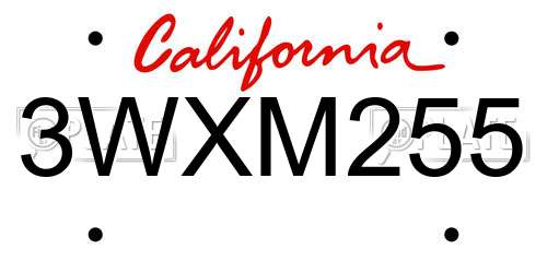 3WXM255 California License Plate
