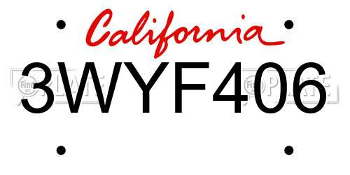 3WYF406 California License Plate