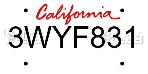 3WYF831 California License Plate