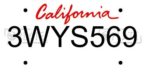 3WYS569 California License Plate