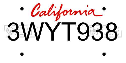 3WYT938 California License Plate