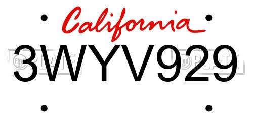 3WYV929 California License Plate