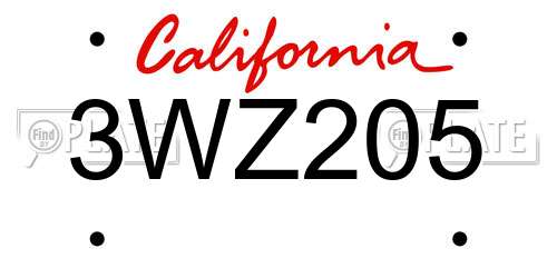 3WZ205 California License Plate