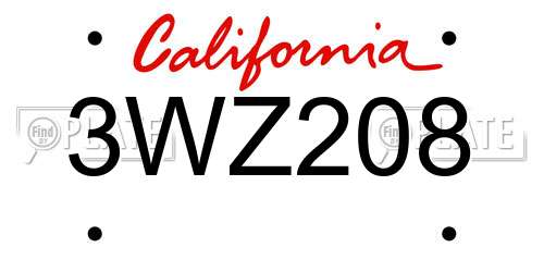 3WZ208 California License Plate
