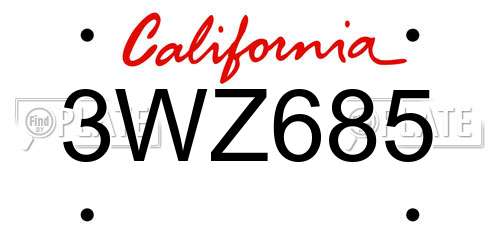 3WZ685 California License Plate