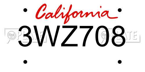 3WZ708 California License Plate