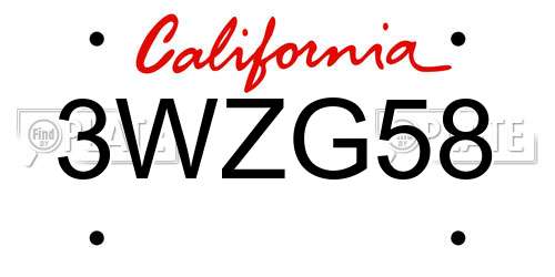 3WZG58 California License Plate