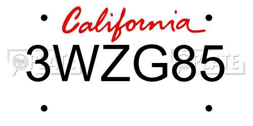 3WZG85 California License Plate